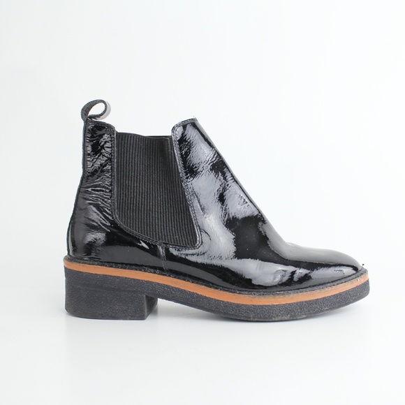 Heiress Black Patent Leather Chelsea Ankle Boots Platform Shoes Chunky Heel 41 - Picture 2 of 7